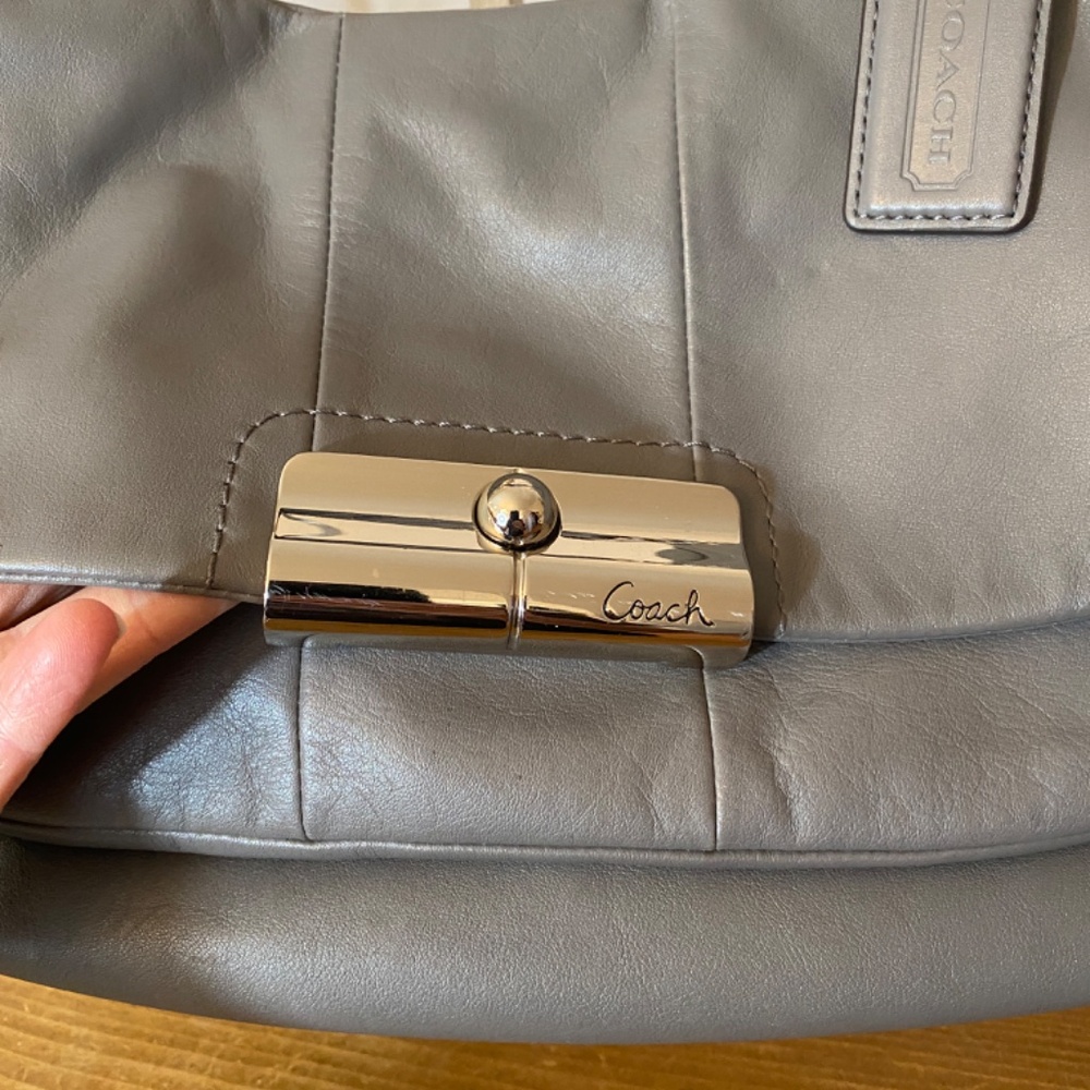 Vintage Coach Kristin Handbag - Gray Leather Shoulder Style - Picture 6 of 13